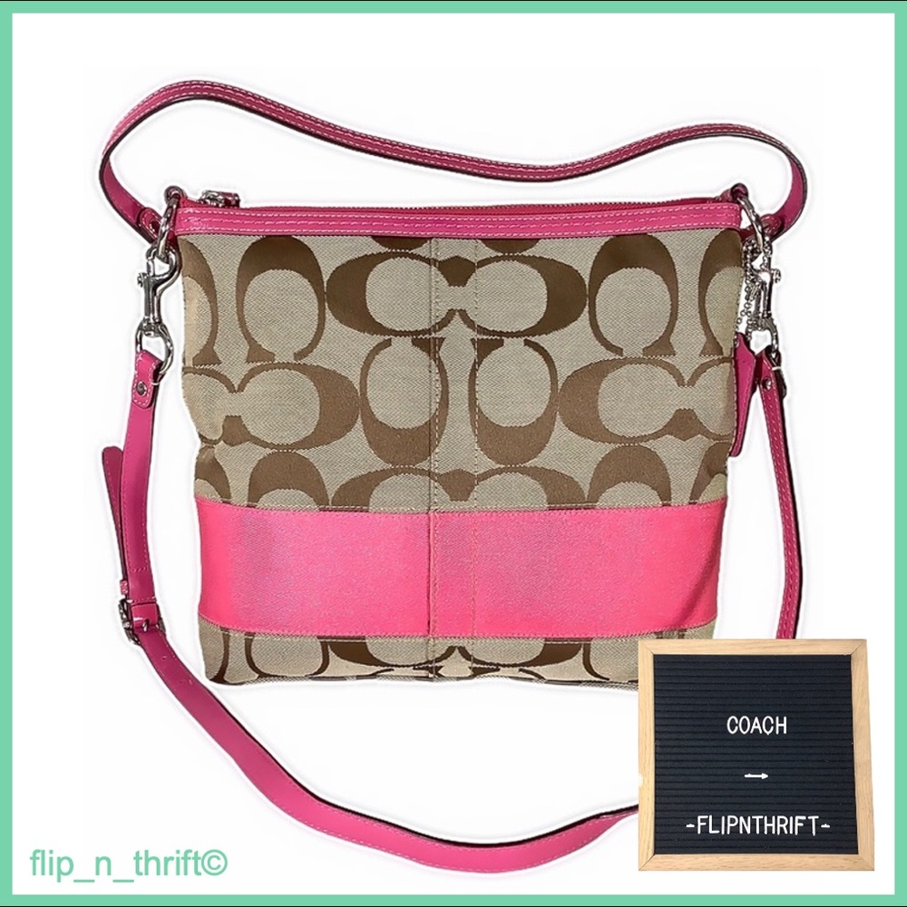 🎉HP🎉🌟LIKE 🆕 VINTAGE COACH Crossbody Bag w/Pink